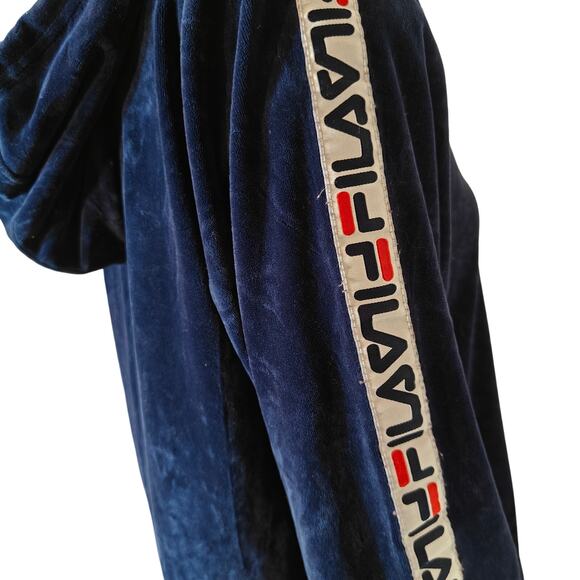 FILA Navy Velour Zip Up Hoodie Women’s Large Retro Track Jacket Logo - Picture 3 of 6